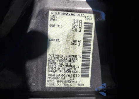 2013 Nissan Altima 2.5 z USA, uszkodzony, nr VIN 1N4AL3AP5DC262812